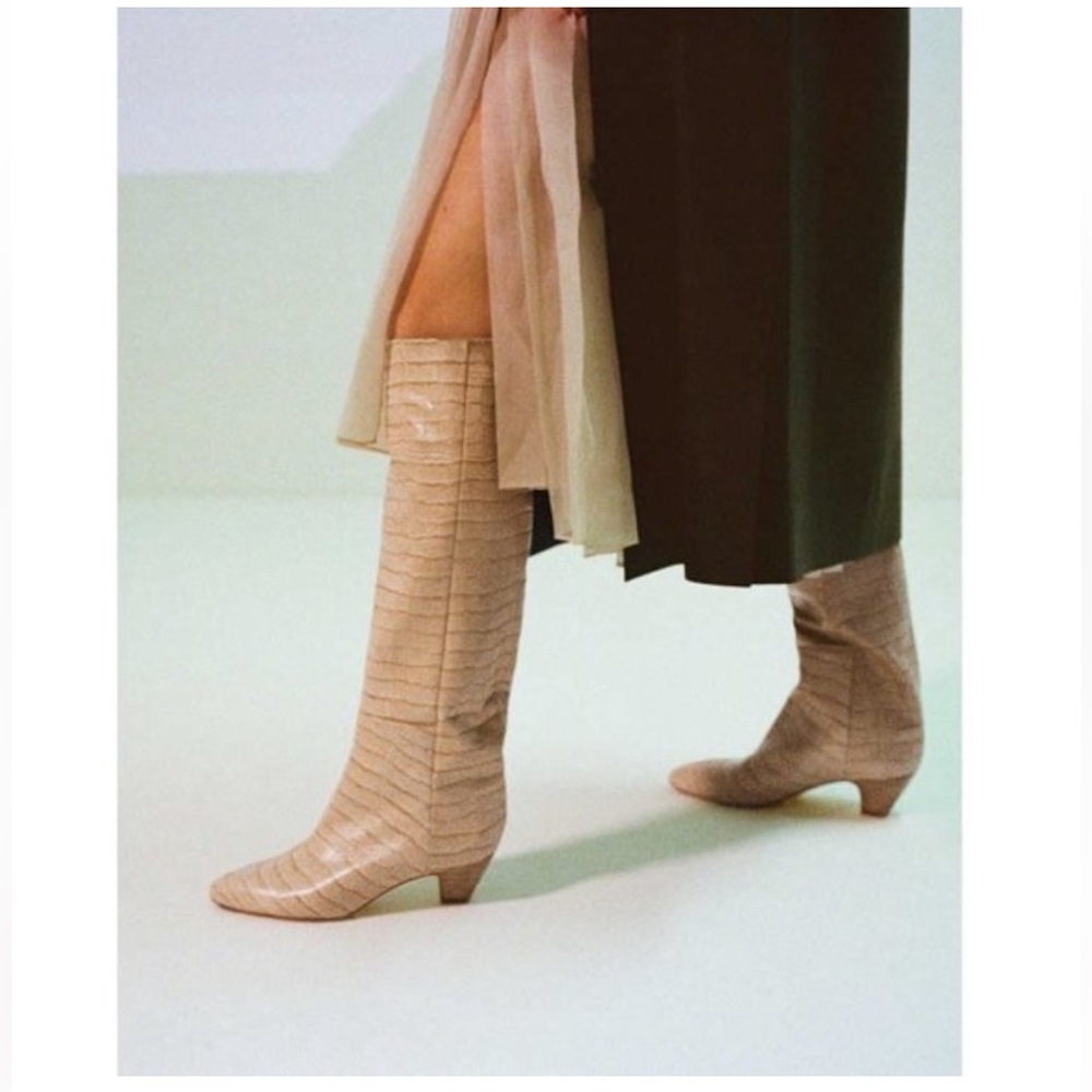 MIISTA Croc Knee High Katerina Sz 11 Leather Boots Croc  Beige Tan